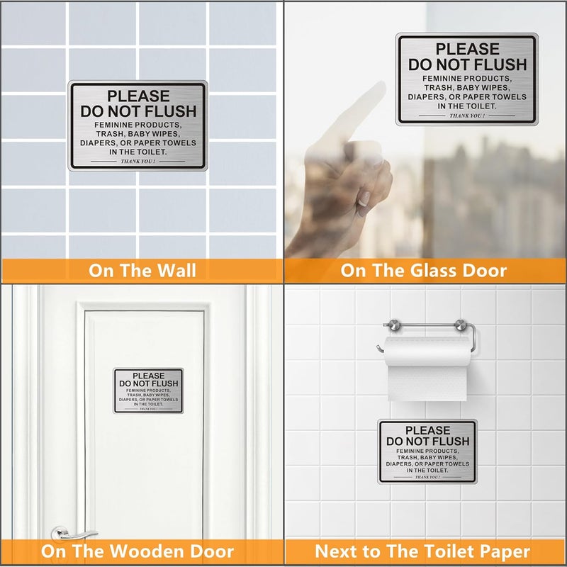 MongFun (2 PACK) Do Not Flush Sign for Bathroom, Self-adhesive Do Not Flush Anything Except Toilet Paper Sign, Aluminum Metal Signs for Business and Home (Brushed Aluminum/Black, 9 x 6 inches) - Image 3
